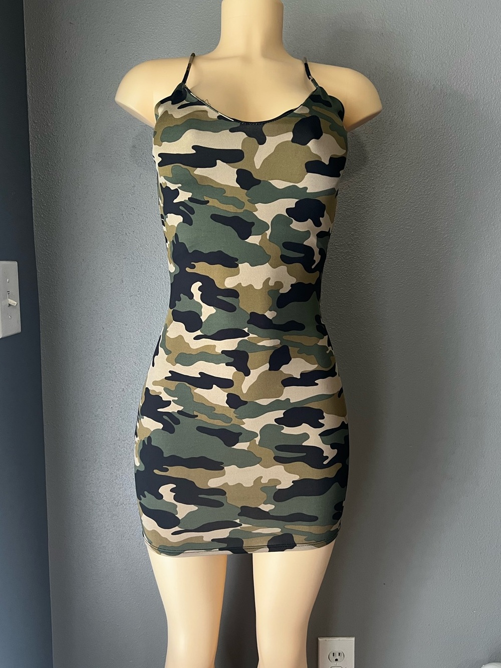 Fashion Nova Camo Bodycon Mini Dress - Olive, Dark Green, Black
